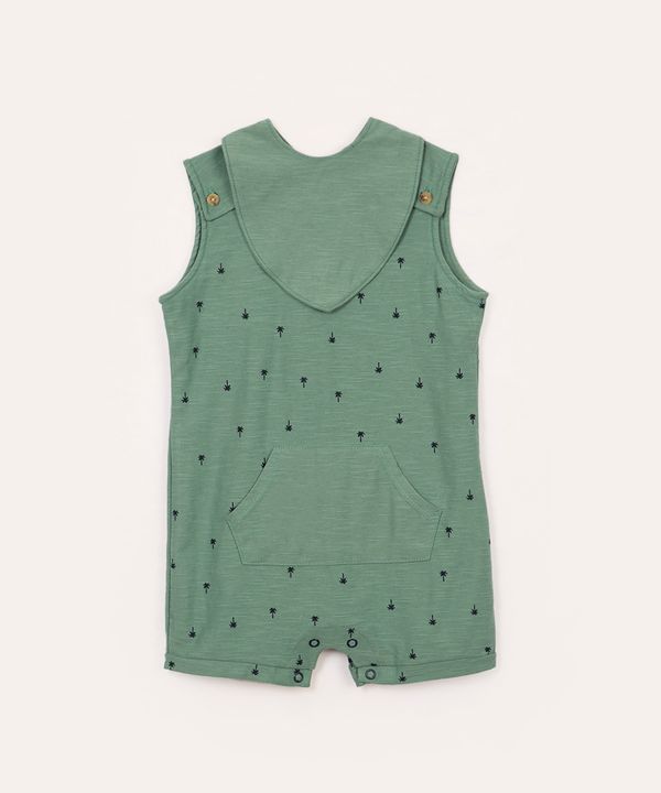 macacão de algodão infantil coqueiros com babador verde 9-12