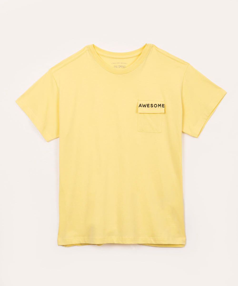 camiseta de algodão juvenil awesome manga curta amarelo