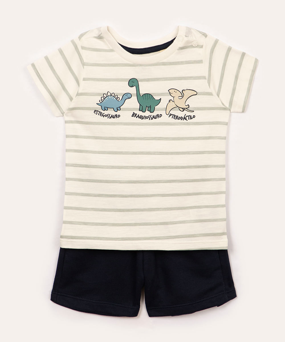 camiseta infantil de algodão dinossauro off white