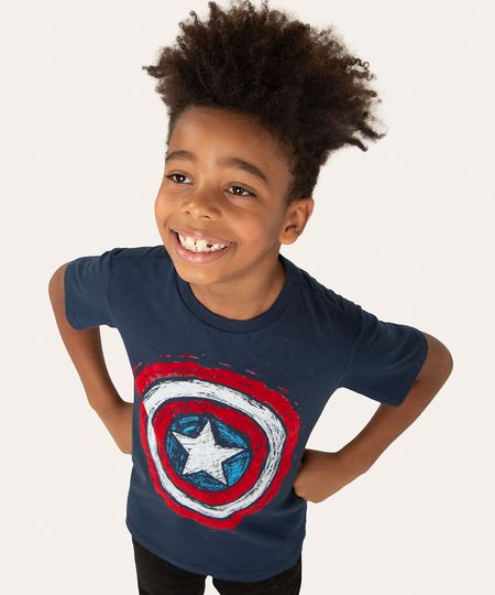 Camiseta Infantil Capitão América Manga Curta Azul Marinho 4