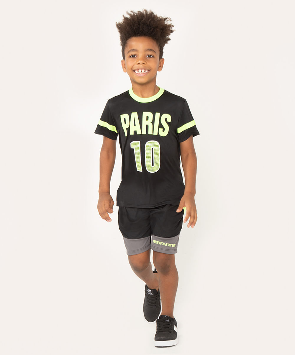 camiseta futebol infantil manga curta preta