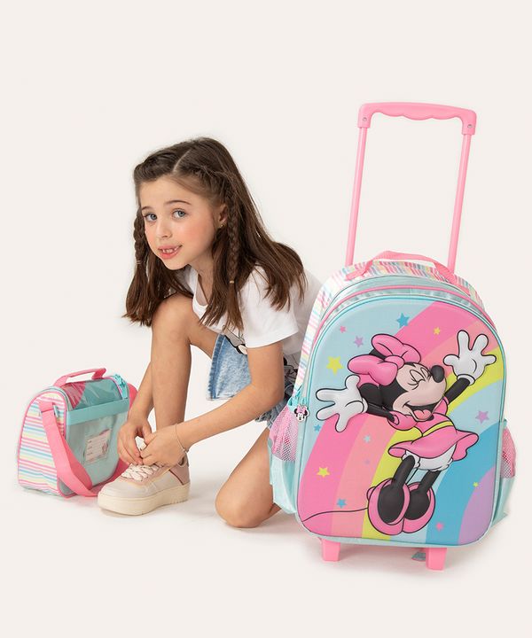 mochila minnie com rodinhas rosa Único