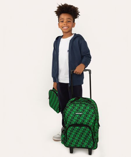 mochila minecraft com rodinhas  preto Único