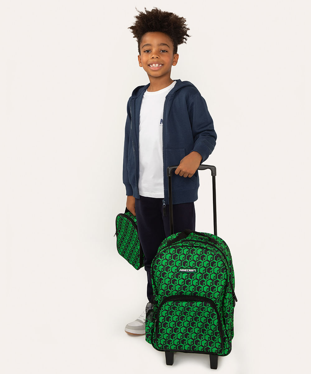 mochila minecraft com rodinhas preto