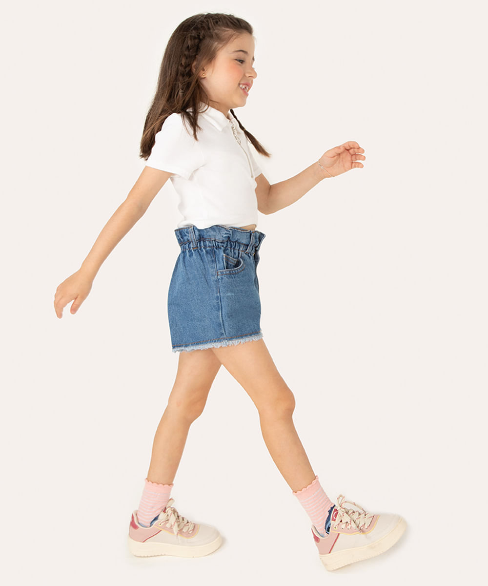 short jeans infantil clochard com bolsos azul escuro