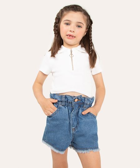 blusa infantil gola polo com zíper off white 4