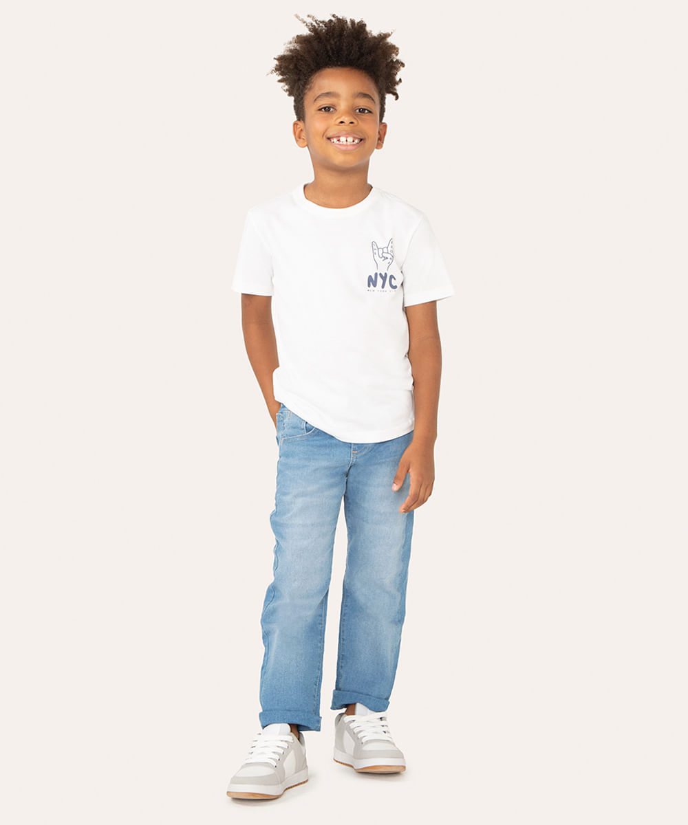 camiseta de algodão infantil nyc manga curta off white