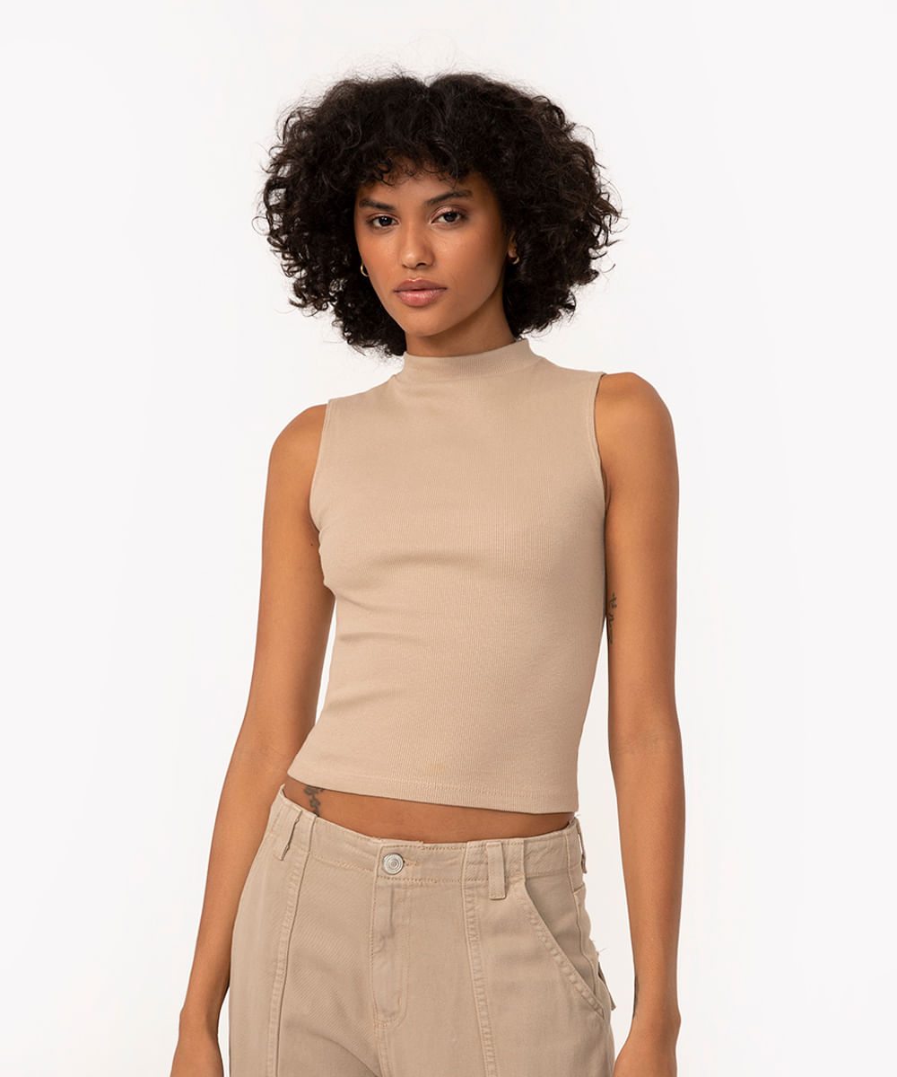 regata básica cropped gola alta areia