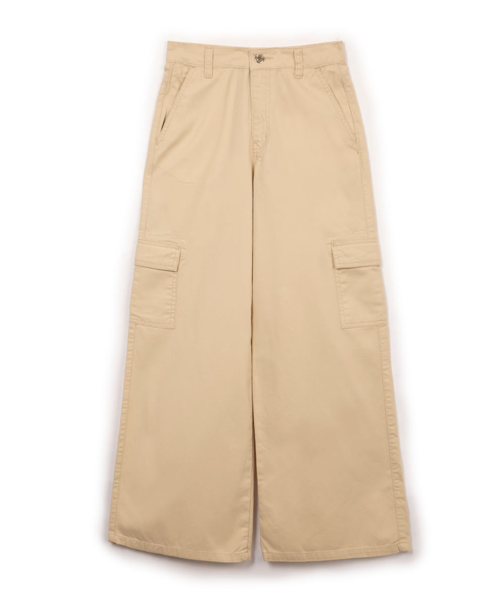 calça wide leg de sarja infantil cargo kaki