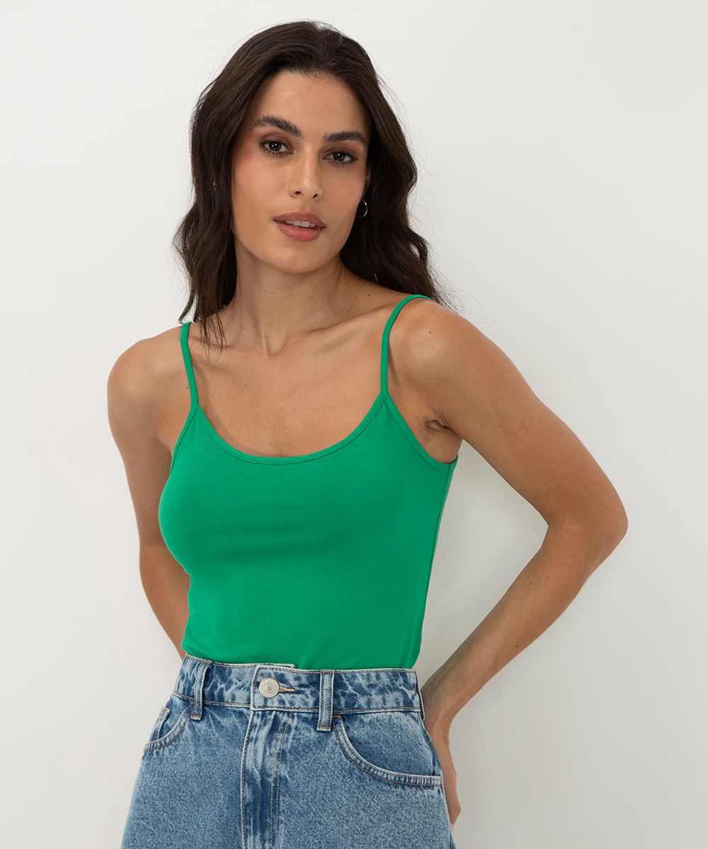 blusa de algodão peruano alça fina verde