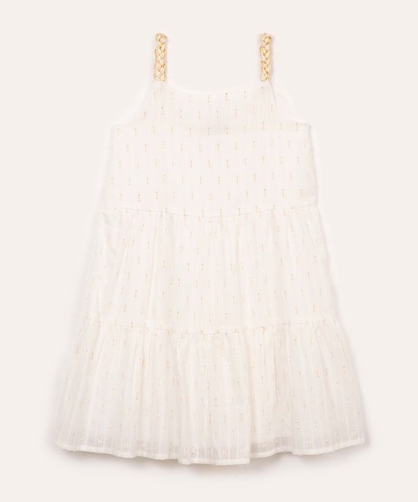 vestido de algodão infantil com brilho alça trançada off white 10