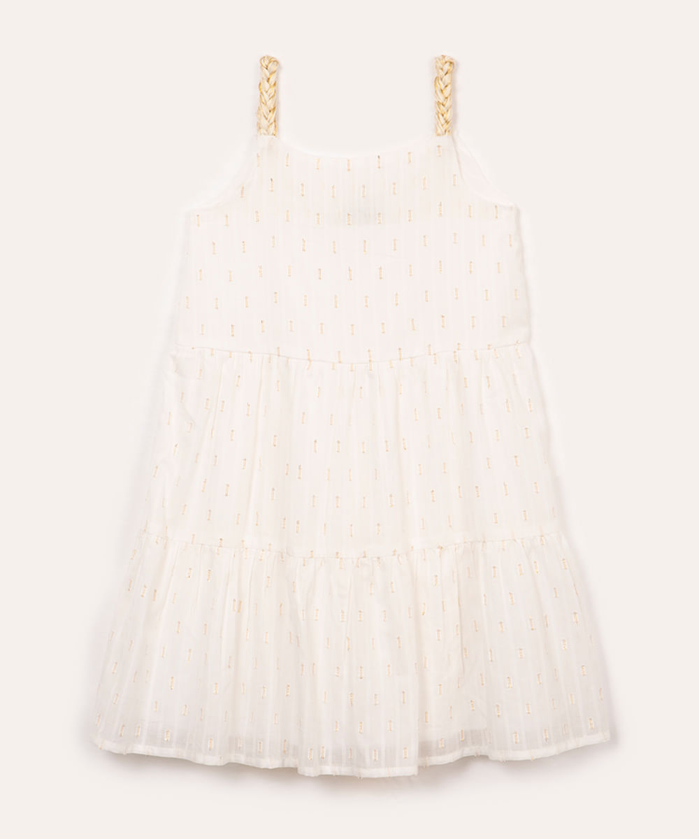 vestido de algodão infantil com brilho alça trançada off white