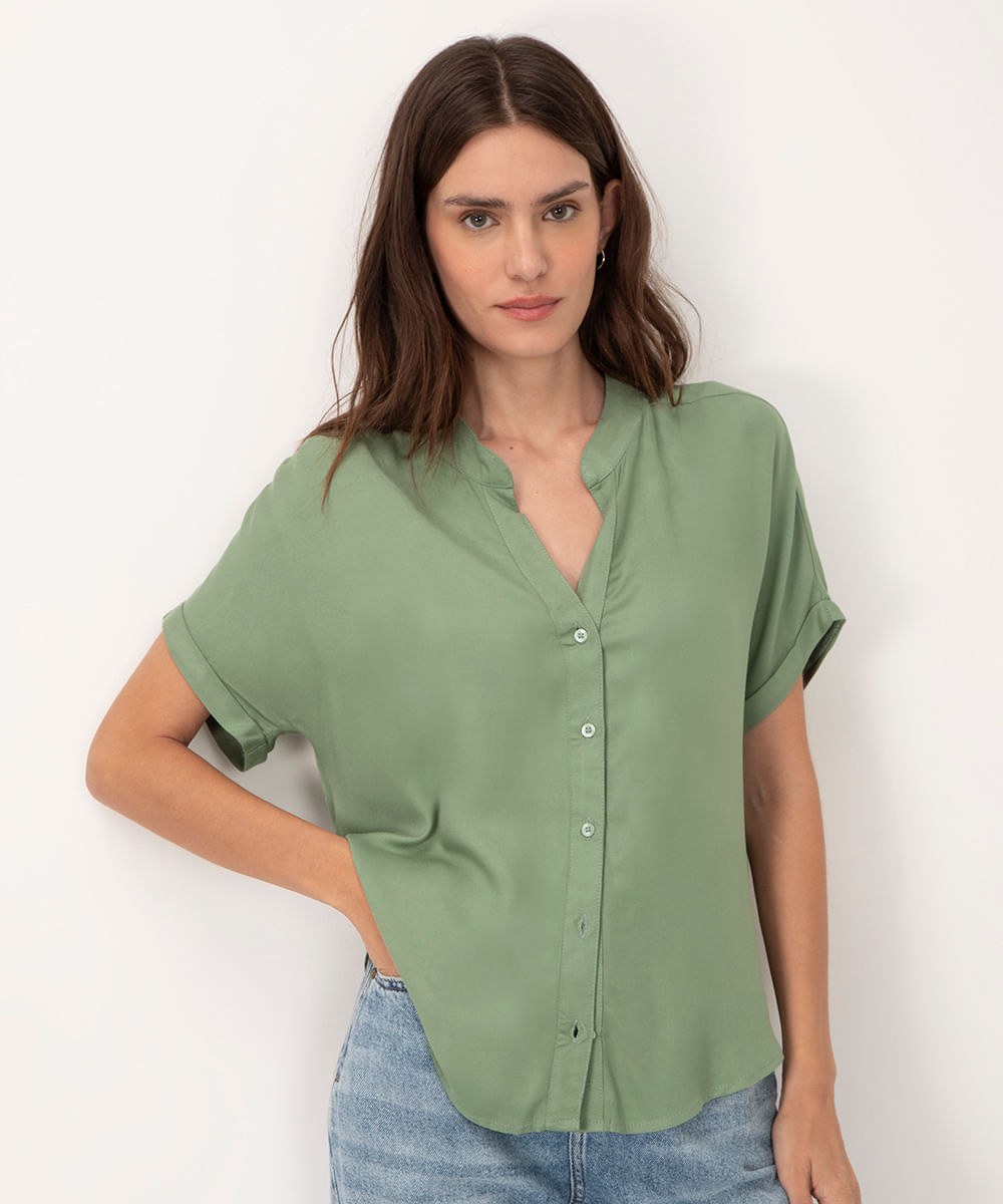 camisa de viscose sem cava manga curta verde escuro