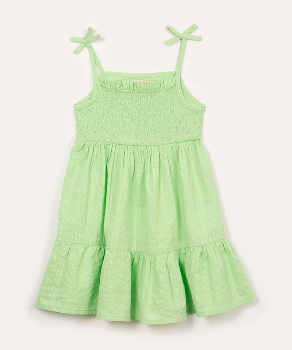 vestido de algodão infantil alça fina com laço verde