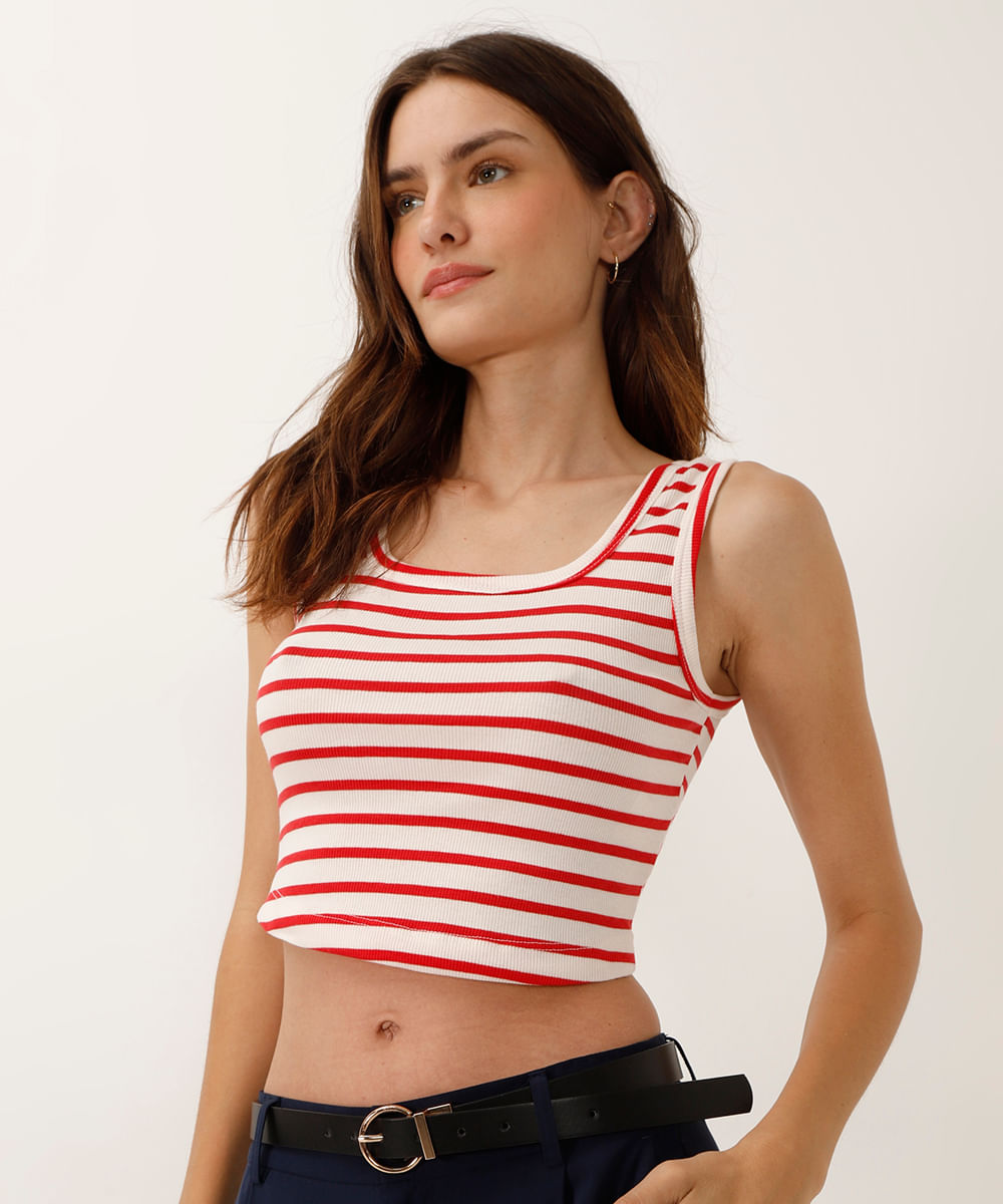 cropped regata de algodão listrado off white