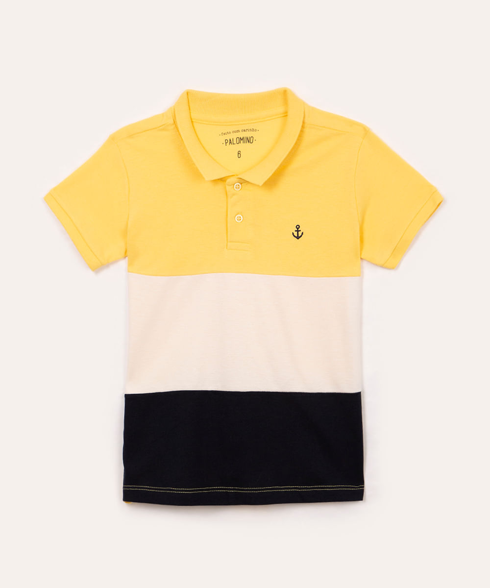 polo de algodão piquet infantil manga curta amarelo