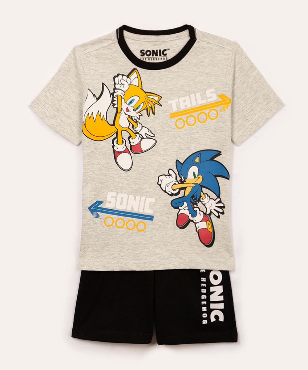 pijama de algodão infantil sonic manga curta cinza mescla