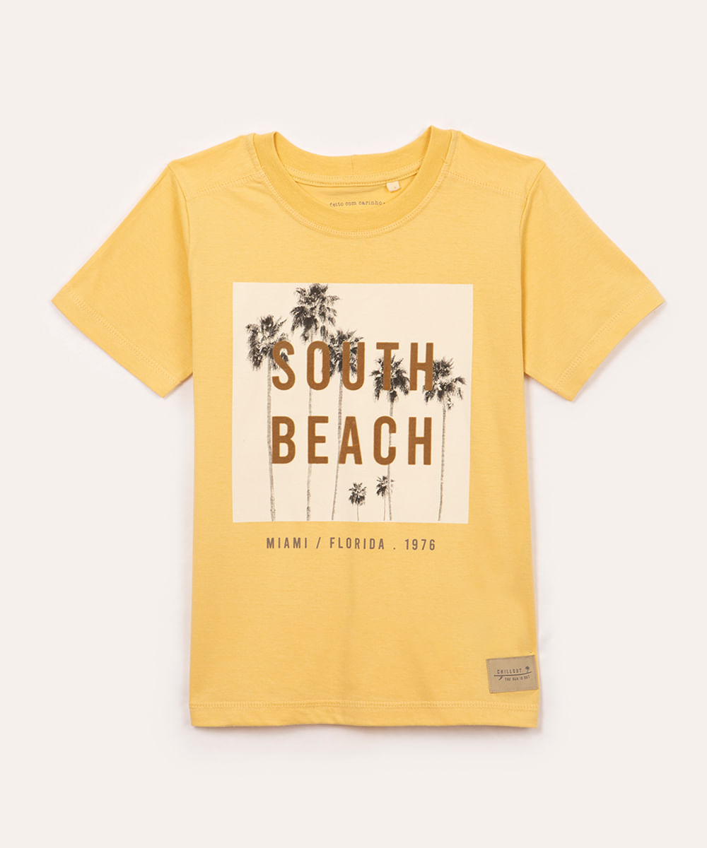 camiseta de algodão infantil south beach manga curta amarelo claro