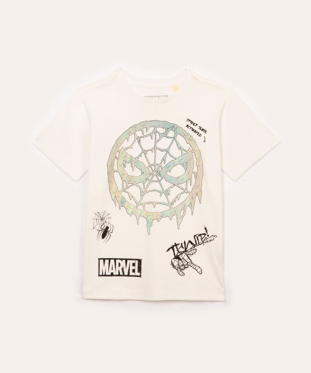 camiseta de algodão infantil homem aranha manga curta branco