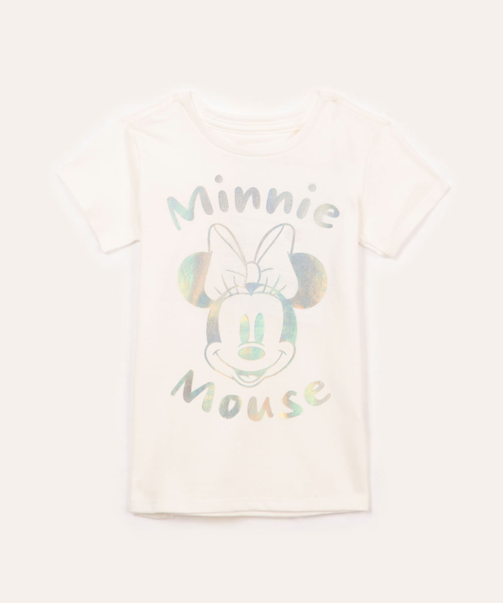 blusa de algodão infantil minnie manga curta off white