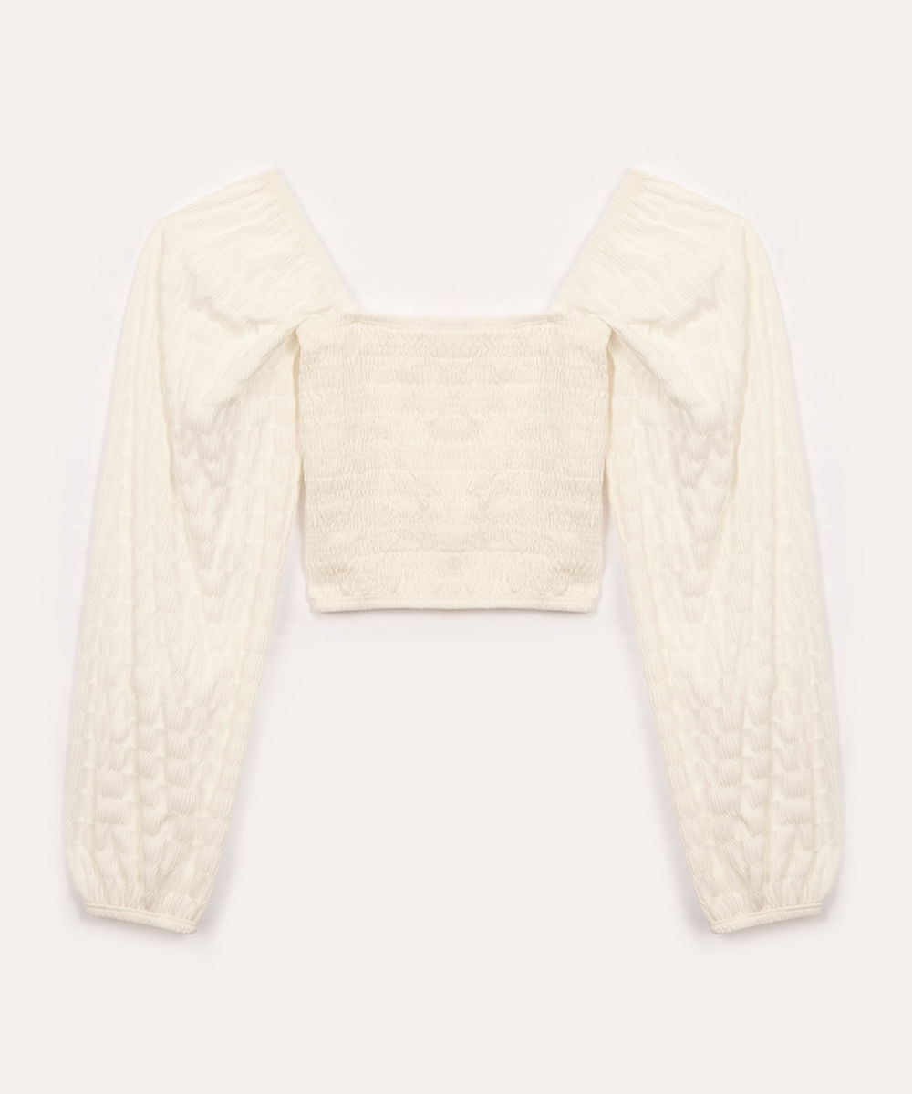 blusa juvenil cropped manga longa off white