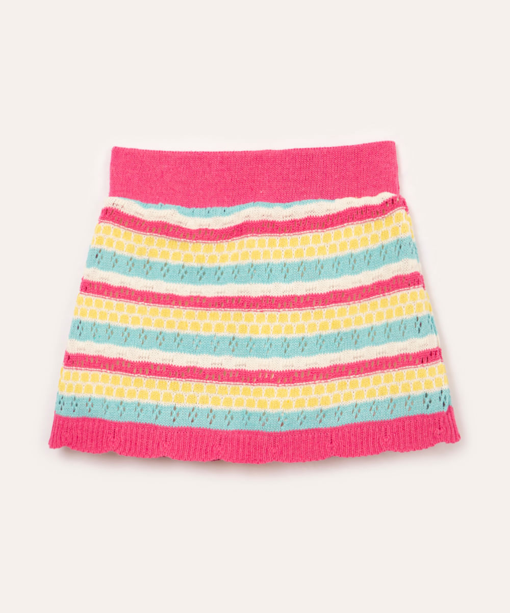 short saia infantil de crochet listras colorido