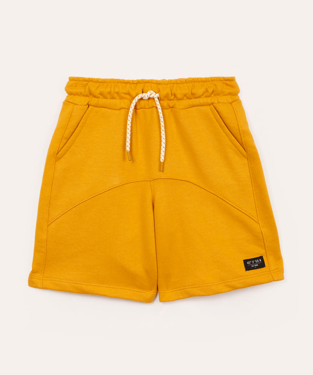 bermuda de moletom infantil com recorte amarela