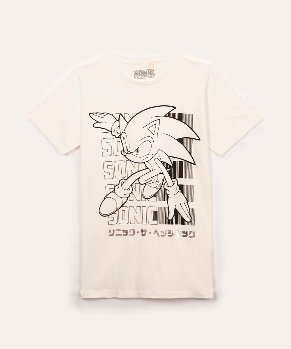 camiseta de algodão juvenil sonic manga curta off white