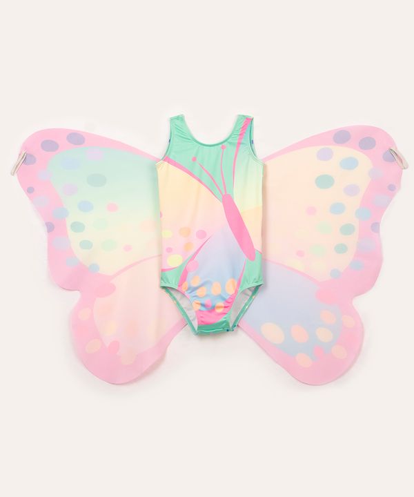 maiô infantil borboleta com asas proteção uv verde 10