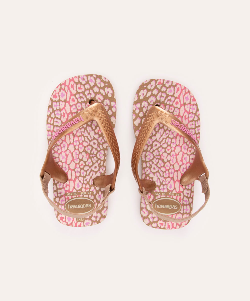 chinelo havaianas infantil baby com elástico animal print rose