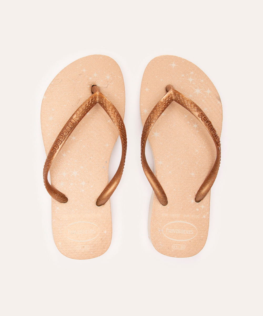 chinelo havaianas infantil slim gloss estrelas bege claro