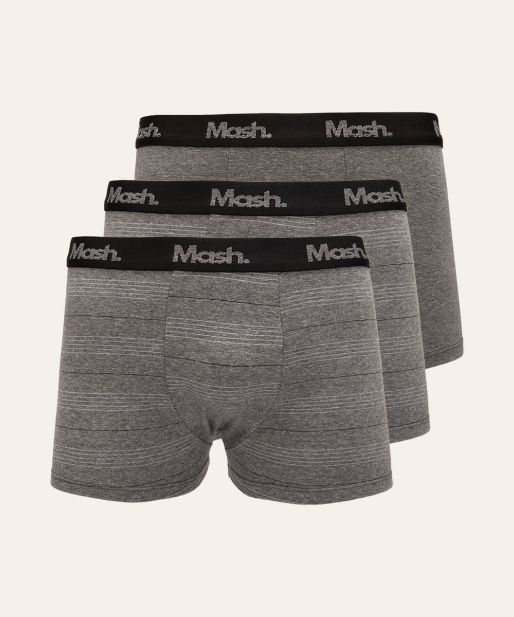 kit de 3 cuecas boxer listras mash cinza mescla escuro