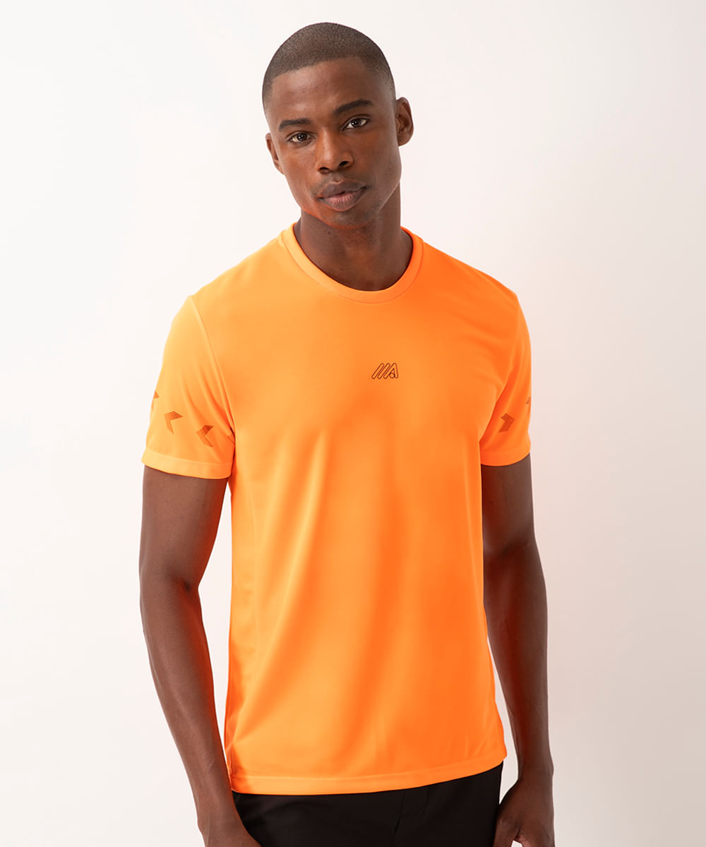 camiseta setas e recortes manga curta esportiva ace laranja neon