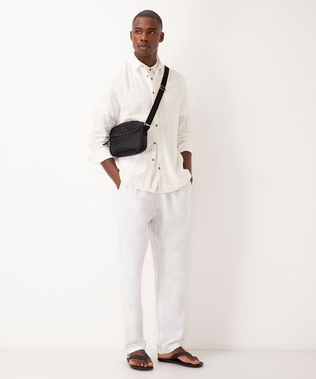 calça jogger de linho com bolso branca P