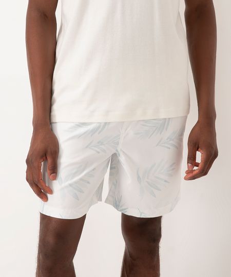 short folhagens com elástico cordão e bolsos branco M short folhagens com elástico cordão e bolsos branco M