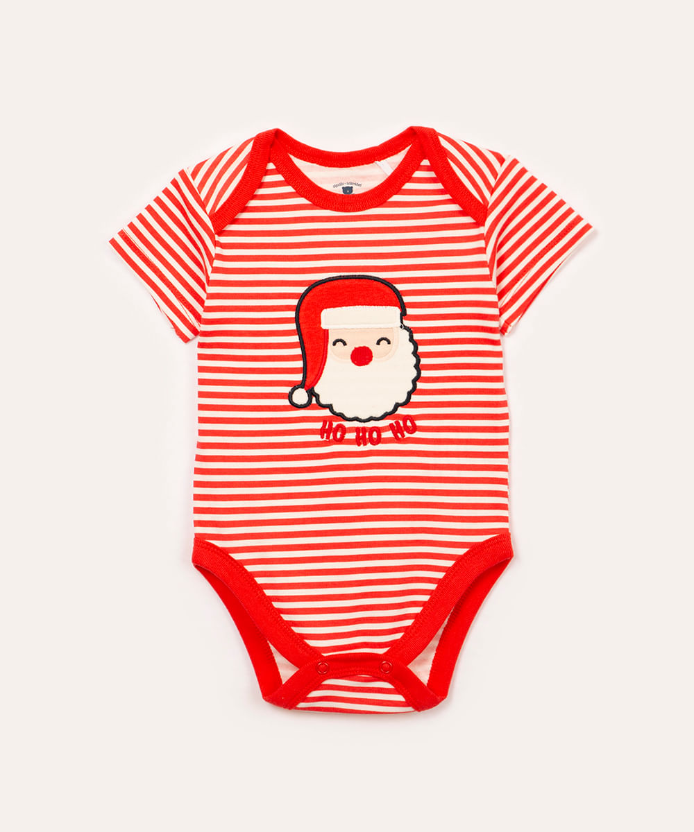 body infantil listrado papai noel manga curta vermelho