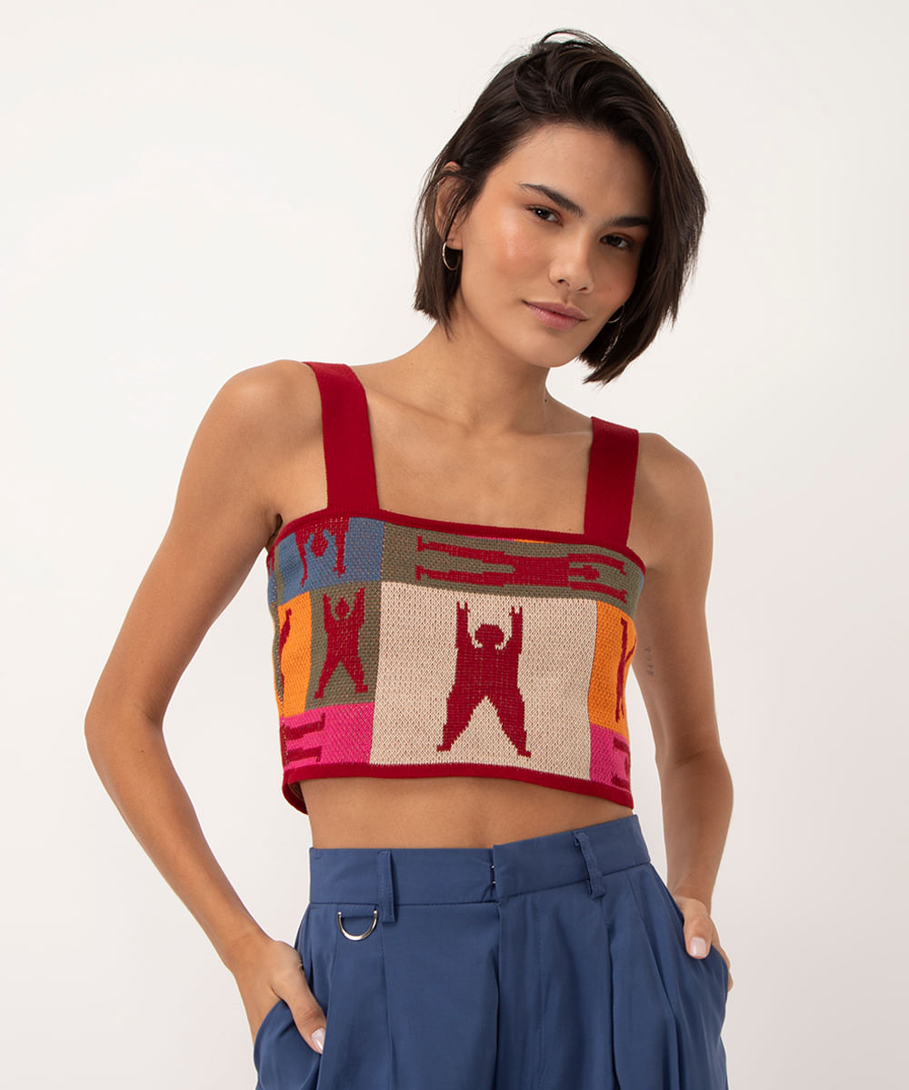 cropped de tricot lalau laura rivoiro vermelho escuro