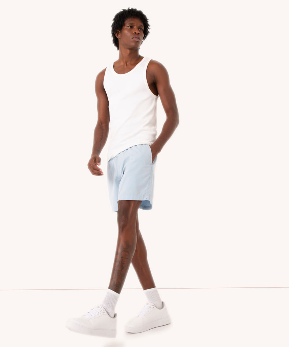 bermuda reta masculina de sarja com elástico azul