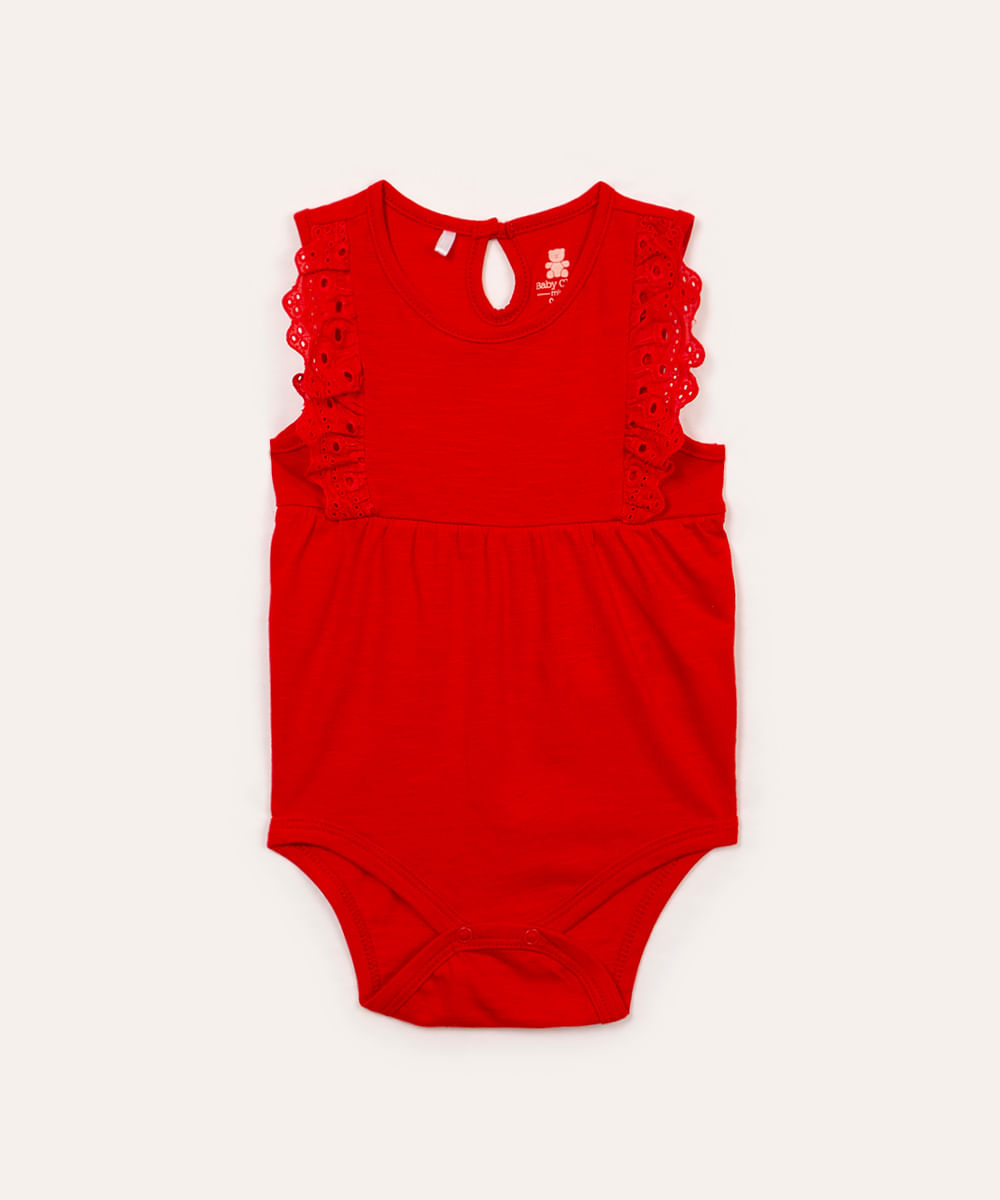 body de algodão infantil com laise vermelho