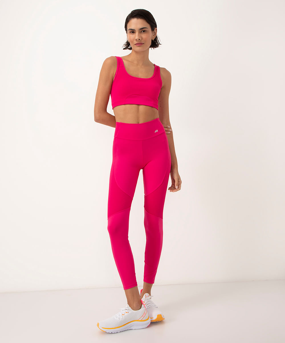 calça legging com recortes canelado esportiva ace pink