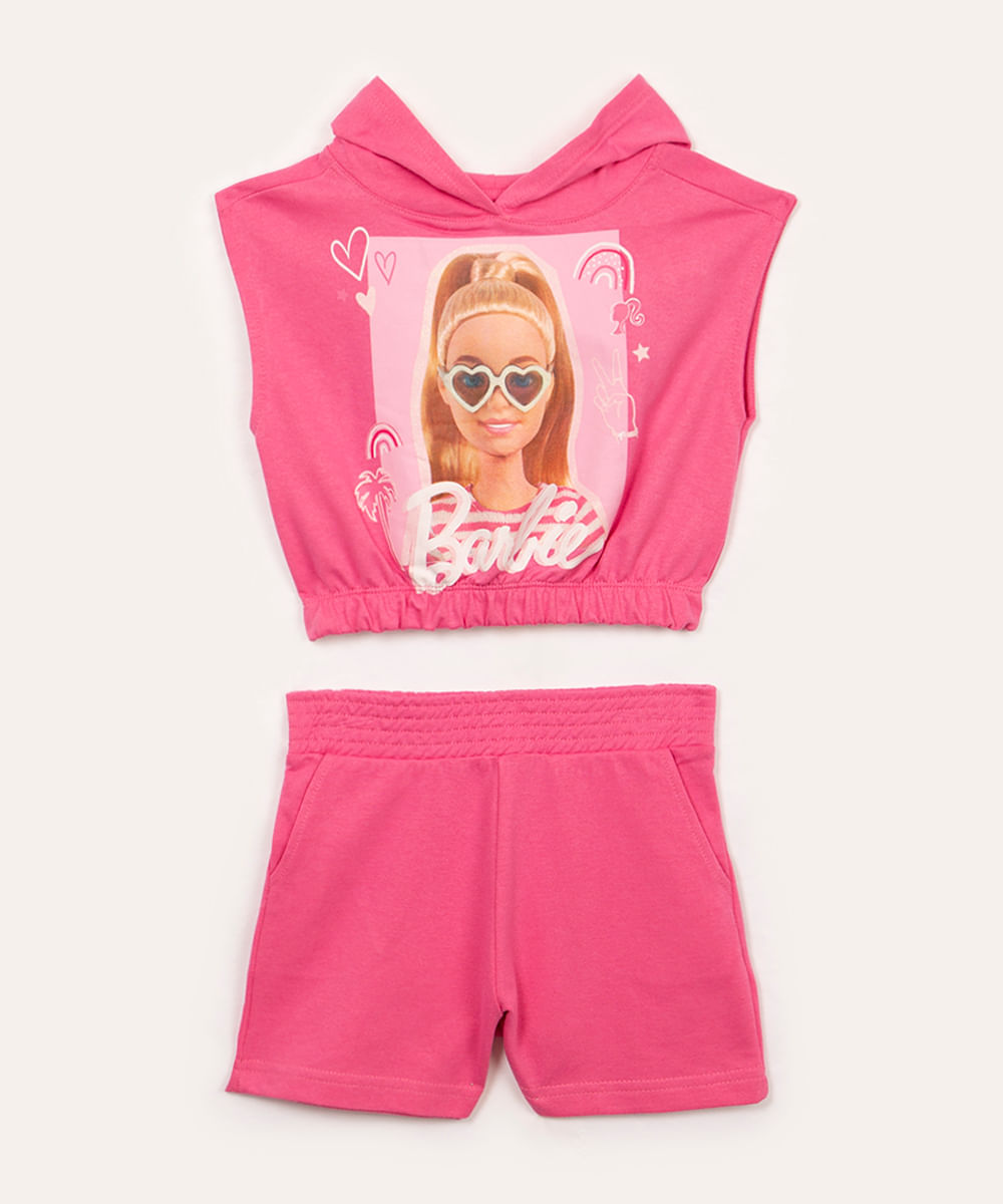 conjunto de moletom infantil barbie com capuz rosa