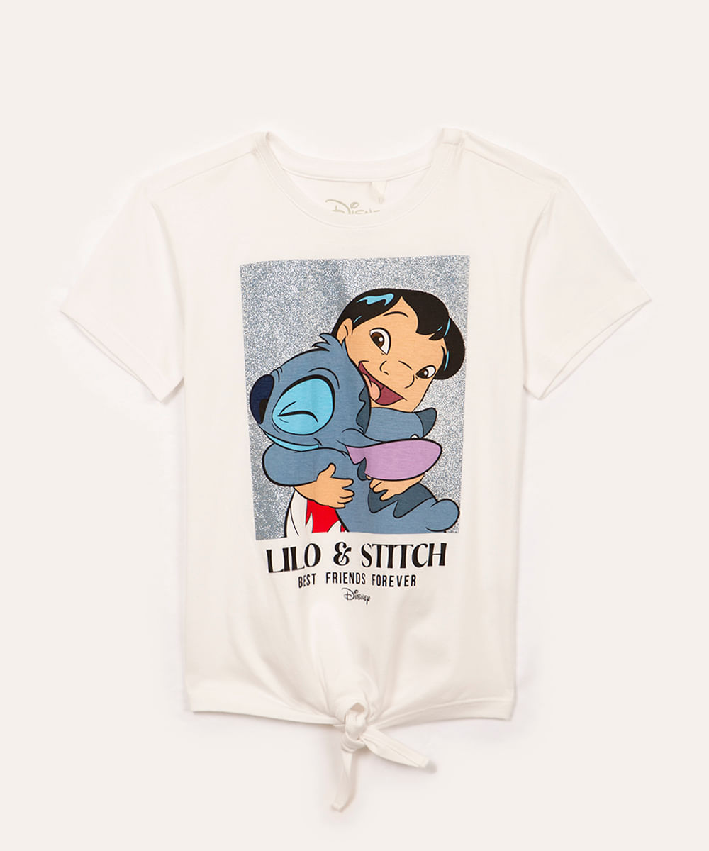 blusa de algodão infantil stitch manga curta off white