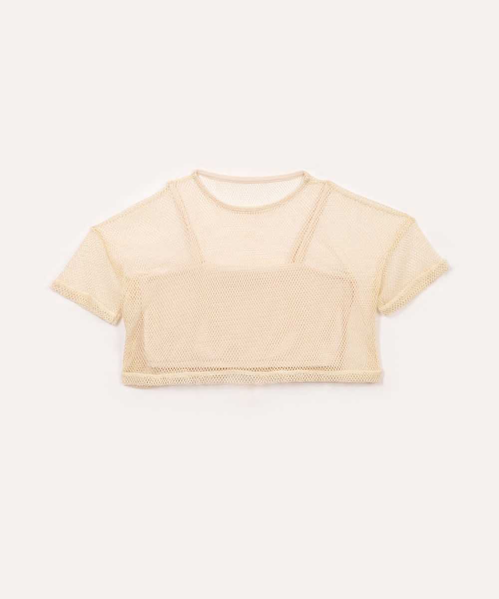 blusa juvenil de tela com brilho manga curta dourado