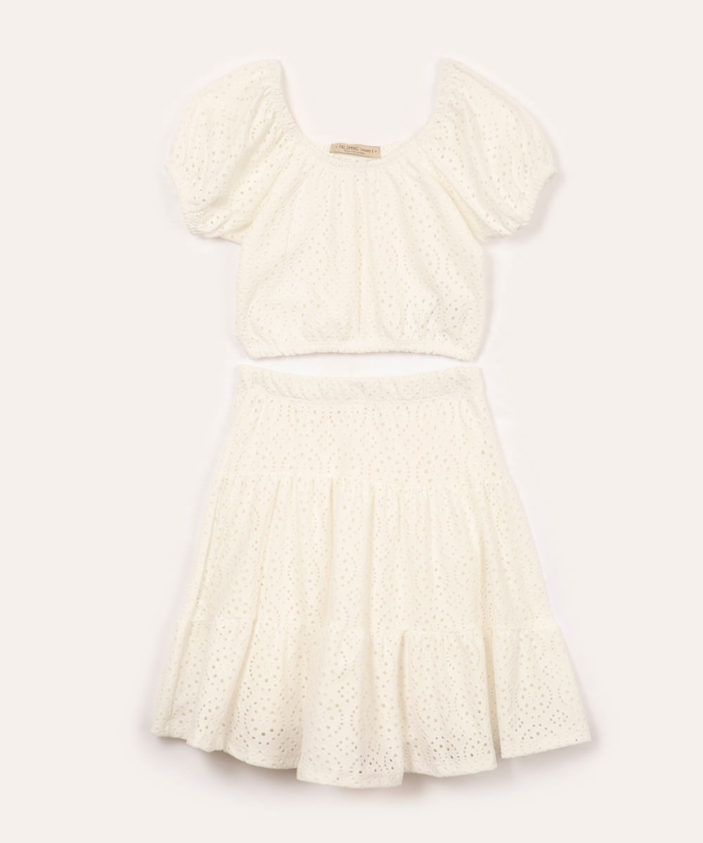 conjunto de laise infantil manga curta off white