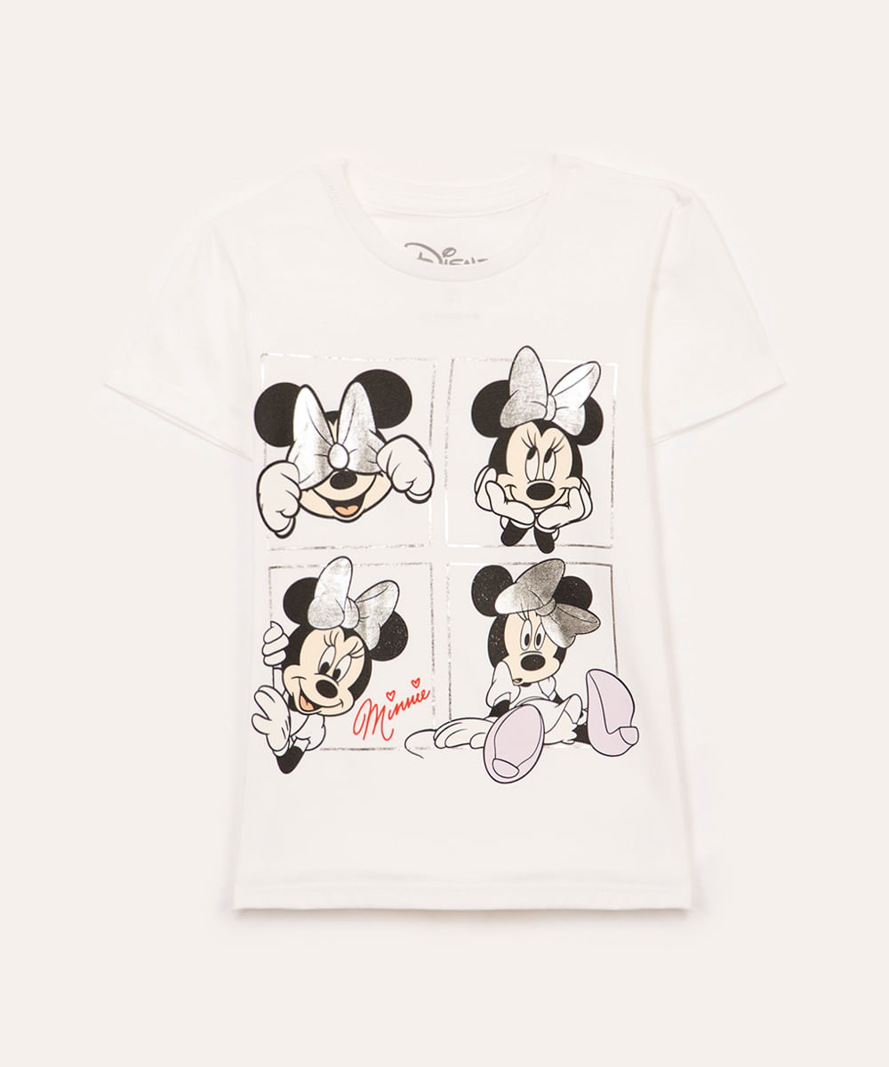 blusa de algodão infantil minnie manga curta off white