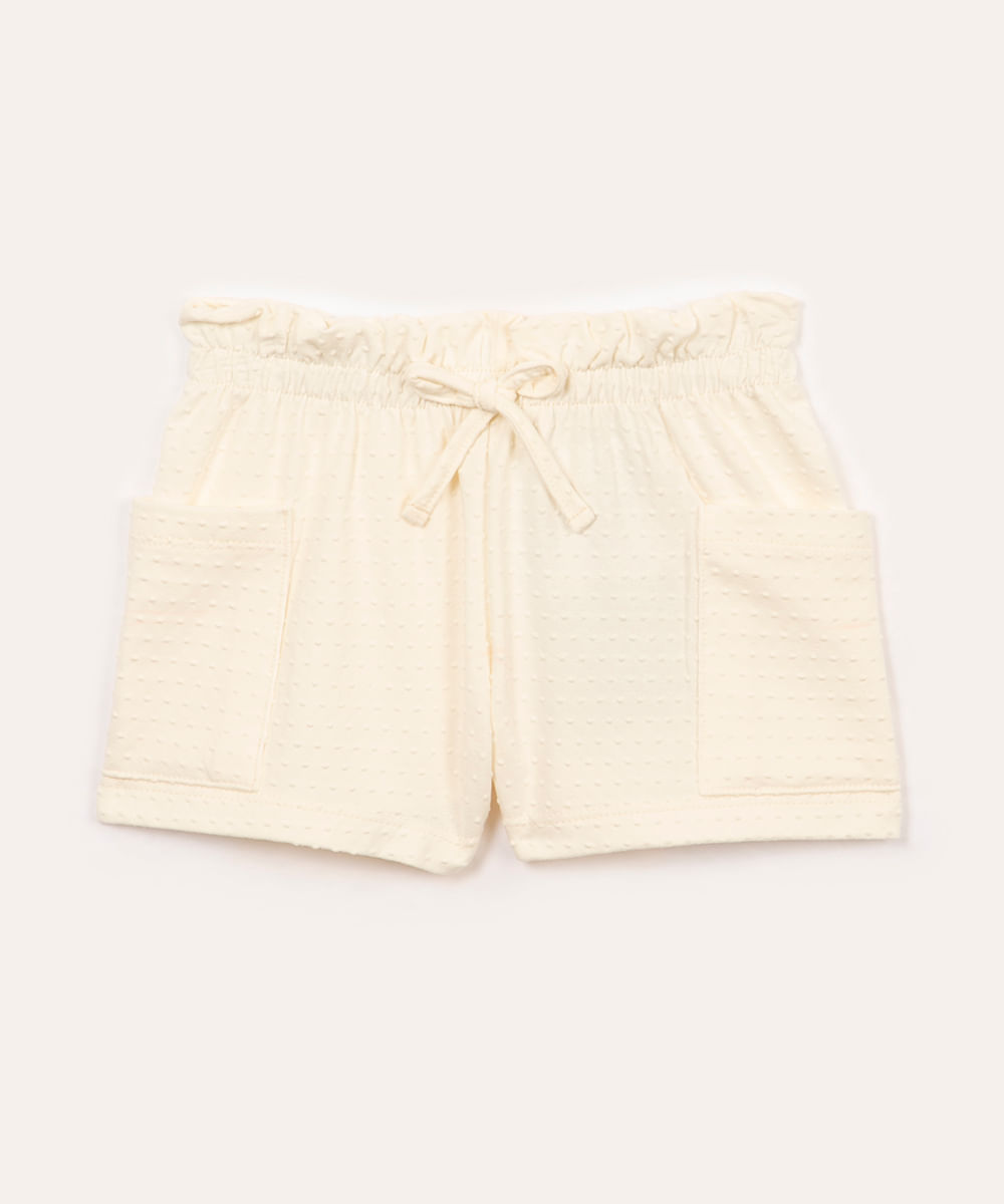 short infantil texturizado com bolsos off white