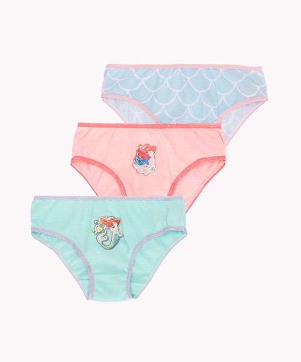 Kit de 3 calcinhas infantis Ariel multicor 12