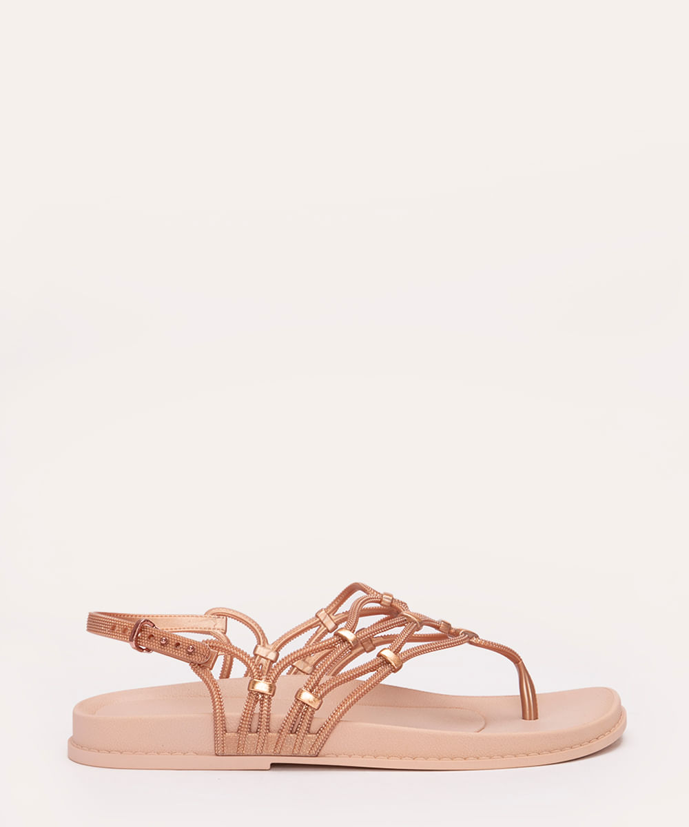 sandália instantes flat texturizada grendha rose