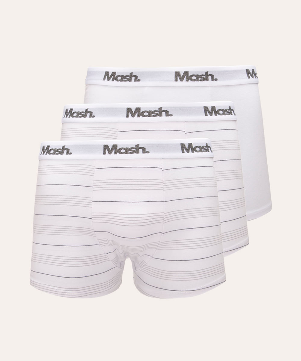 kit de 3 cuecas boxer listras mash branco