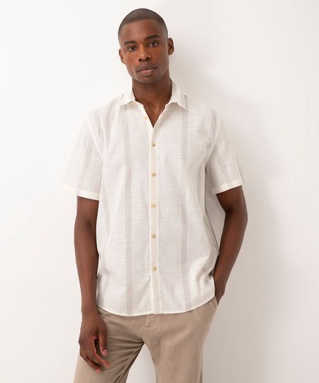 camisa de algodão étnica manga curta off white M